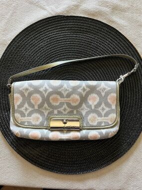 Coach Gray and Peach Canvas Monogram Wristlet